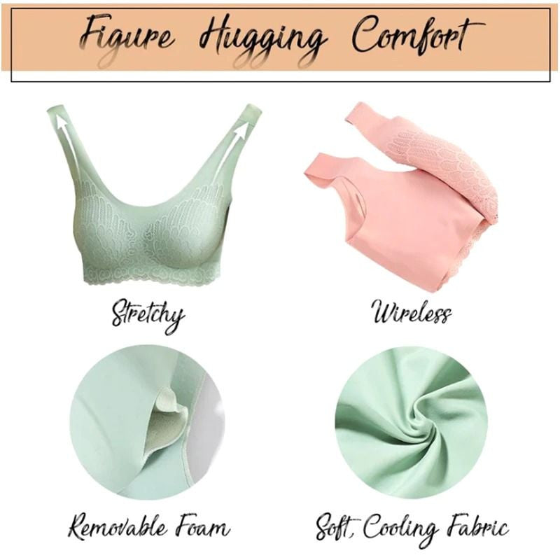 WIRELESS PUSH UP COMFORT SHOCK-PROOF LATEX PAD LACE BRA ??AUTUMN SALE 50% OFF??