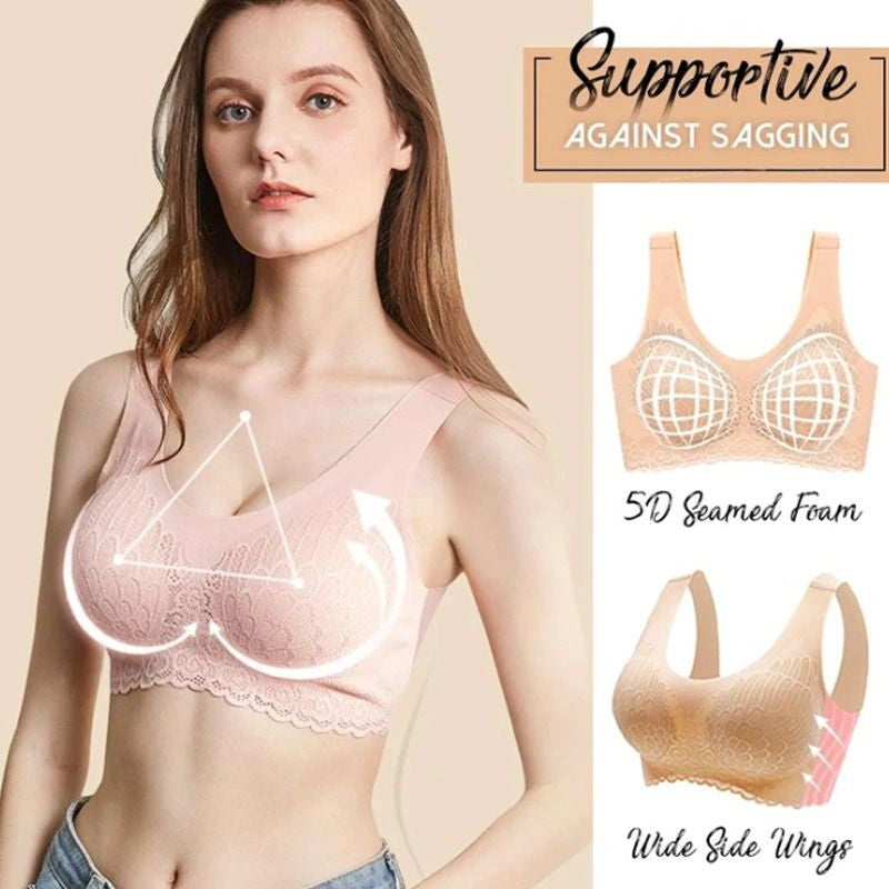 WIRELESS PUSH UP COMFORT SHOCK-PROOF LATEX PAD LACE BRA ??AUTUMN SALE 50% OFF??