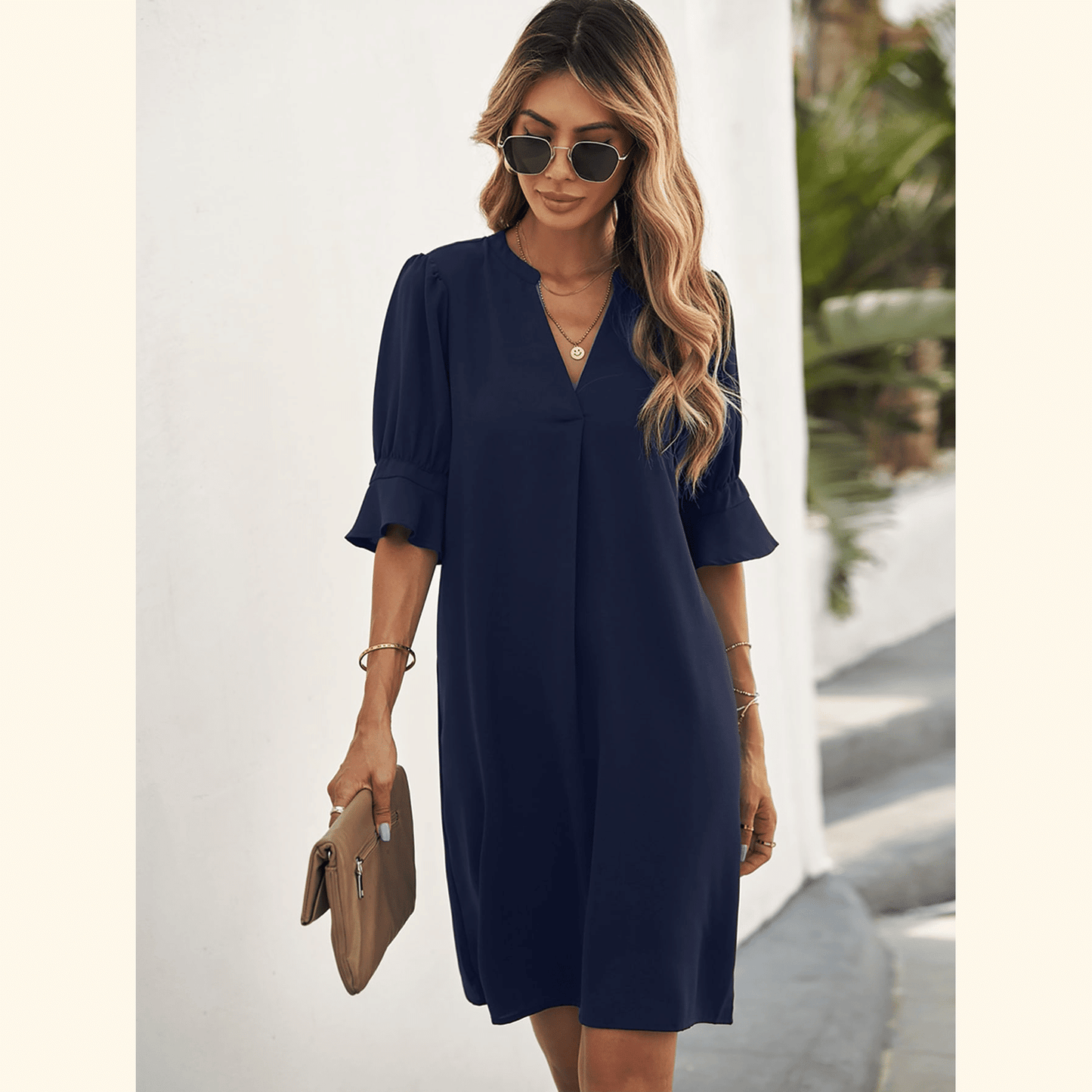 Notched Neck Flounce Sleeve Tunic Dress ??50% OFF - LIMITED TIME ONLY??