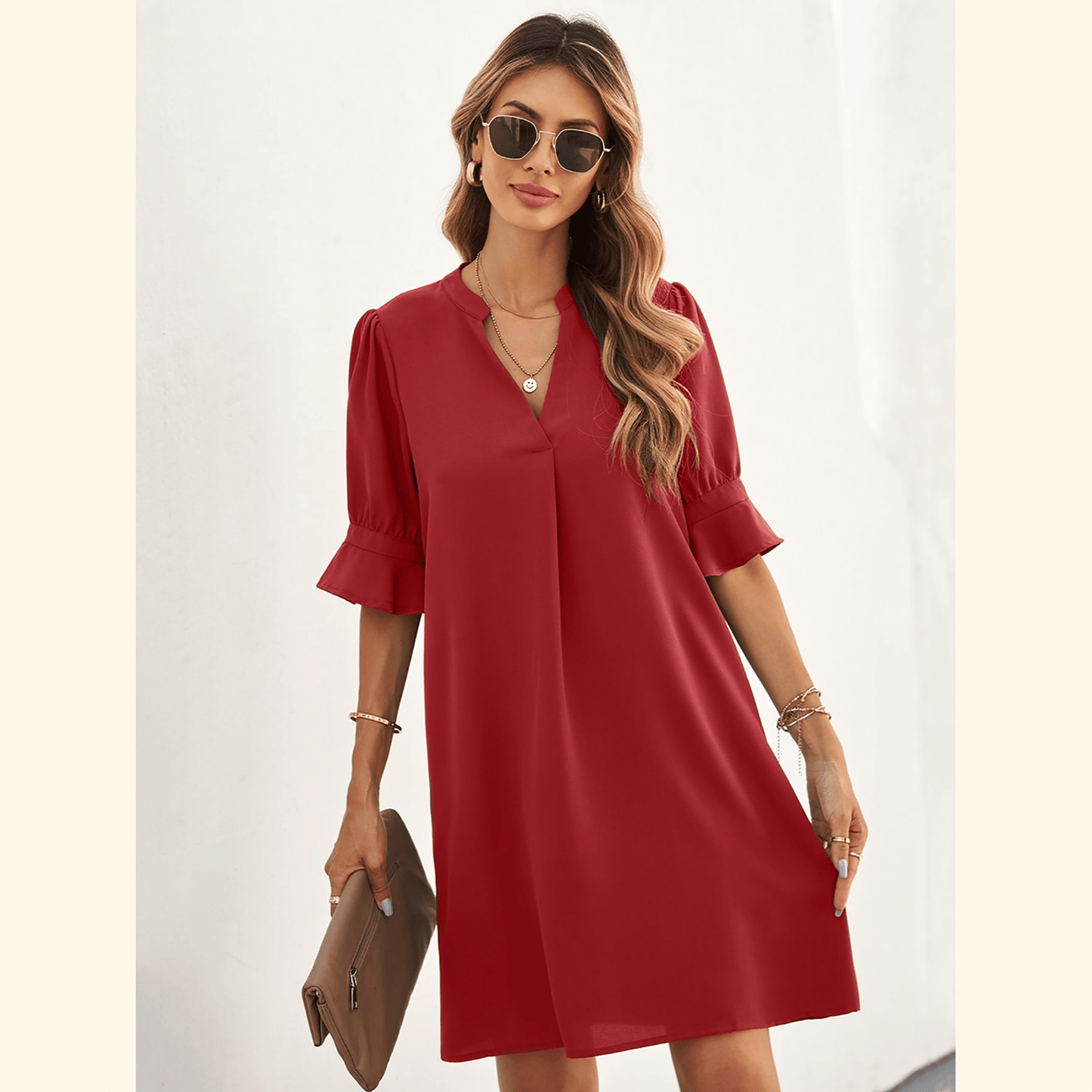 Notched Neck Flounce Sleeve Tunic Dress ??50% OFF - LIMITED TIME ONLY??