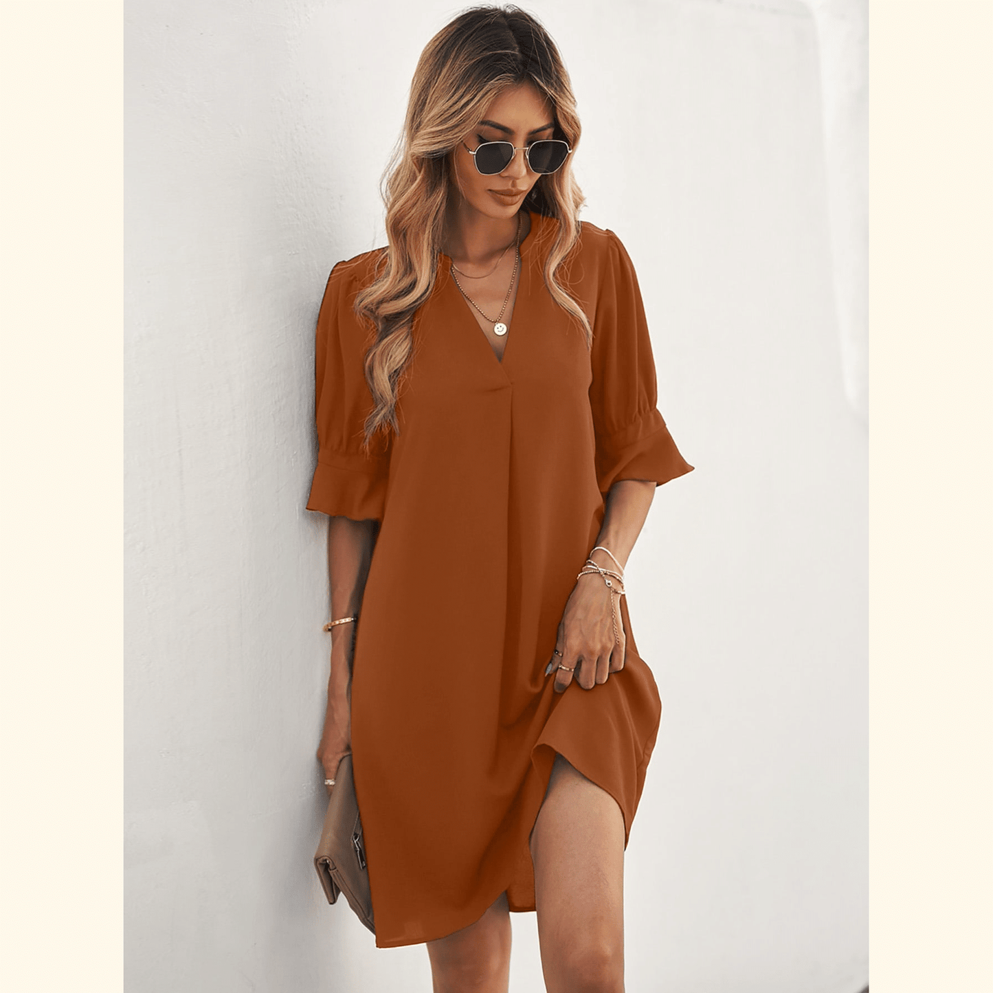 Notched Neck Flounce Sleeve Tunic Dress ??50% OFF - LIMITED TIME ONLY??
