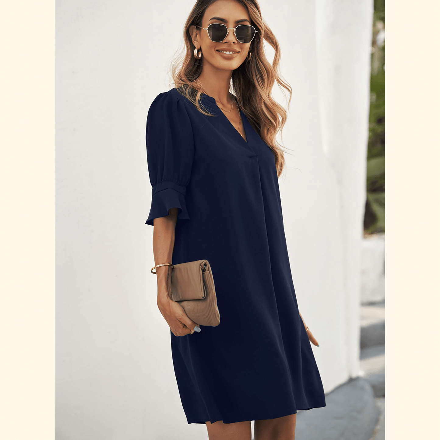 Notched Neck Flounce Sleeve Tunic Dress ??50% OFF - LIMITED TIME ONLY??