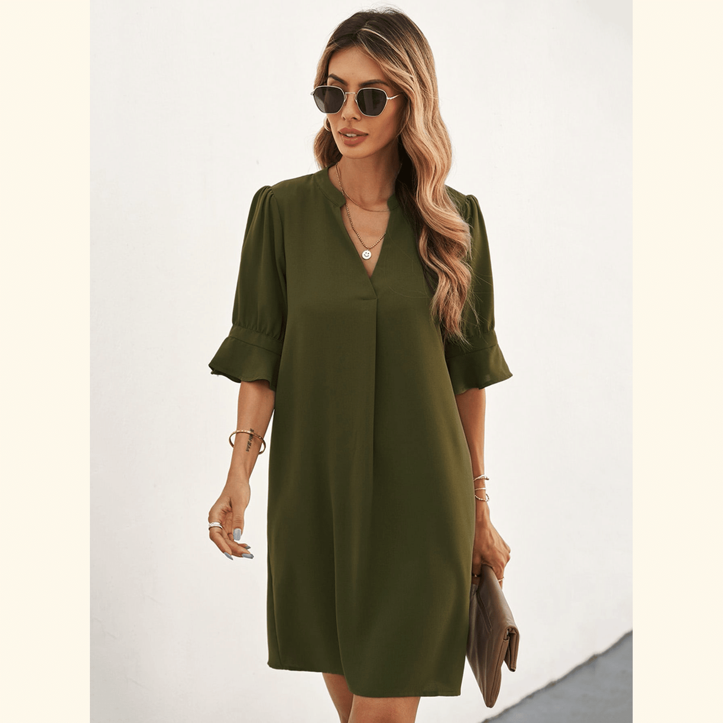 Notched Neck Flounce Sleeve Tunic Dress ??50% OFF - LIMITED TIME ONLY??