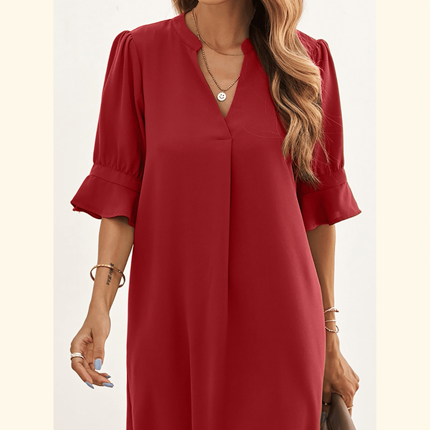Notched Neck Flounce Sleeve Tunic Dress ??50% OFF - LIMITED TIME ONLY??
