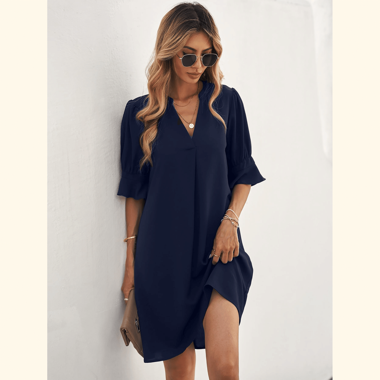 Notched Neck Flounce Sleeve Tunic Dress ??50% OFF - LIMITED TIME ONLY??